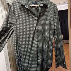 Express Men’s Olive Green Dot-Print Button Down Shirt